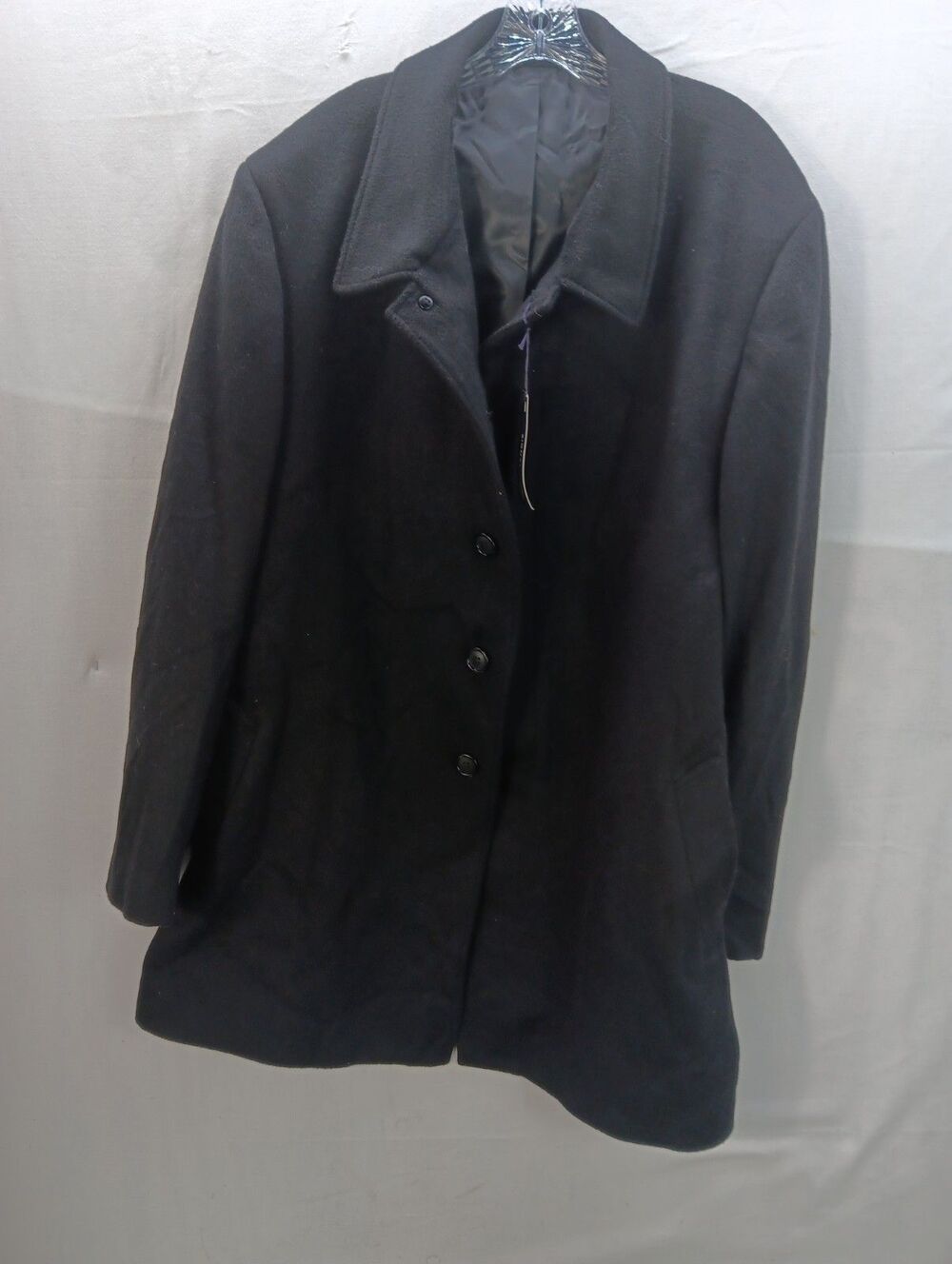 New Stafford Signature Top Coat Mens 52R Black Wool Blend 4 Button Winter
